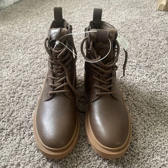 Coach Citysole Leather Lace Up Boots With Shearling Men's Size 7.5 Polyester New